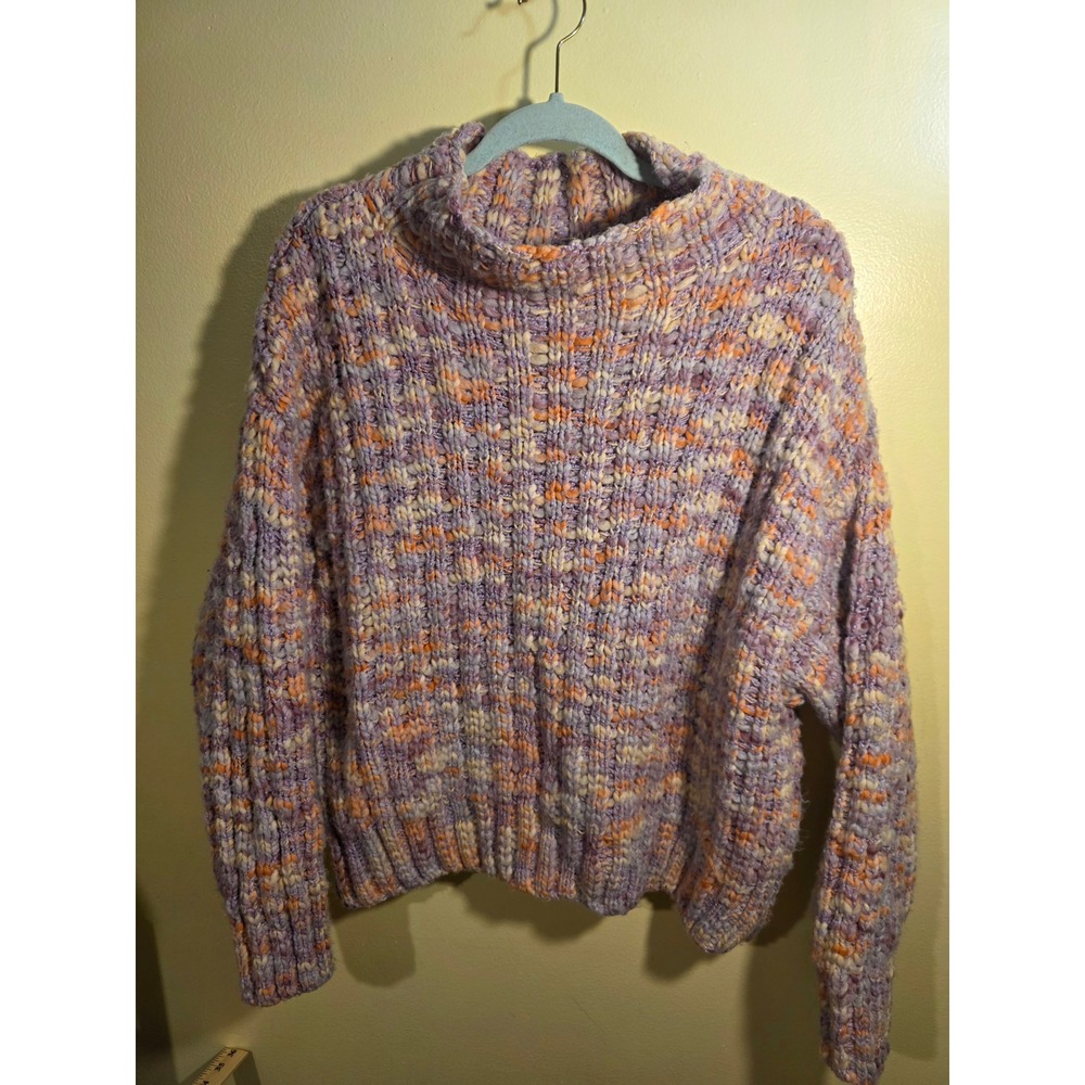 Black Tape Womens XL Purple Space Dye Chunky Knit Mock Neck Sweater Pullover